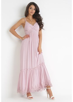 Różowa Sukienka Maxi na Ramiączkach z Gumką w Pasie i Koronkową Wstawką Envama ze sklepu Born2be Odzież w kategorii Sukienki - zdjęcie 160935780