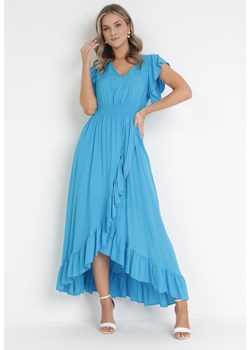 Niebieska Wiskozowa Sukienka z Kopertowym Dołem i Dekoltem Lail ze sklepu Born2be Odzież w kategorii Sukienki - zdjęcie 160935862
