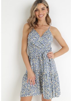 Niebieska Sukienka z Wiskozy na Cienkich Ramiączkach Lilail ze sklepu Born2be Odzież w kategorii Sukienki - zdjęcie 160937124