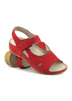 Wygodne sandały damskie skórzane na rzep- Pollonus 1515,  czerwone ze sklepu ulubioneobuwie w kategorii Sandały damskie - zdjęcie 160938991