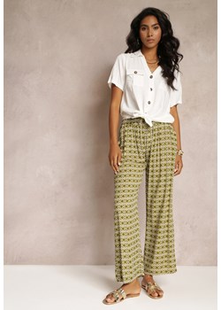 Zielone Wiskozowe Spodnie z Gumką w Pasie i Szerokimi Nogawkami Ianita ze sklepu Renee odzież w kategorii Spodnie damskie - zdjęcie 160955384