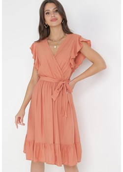 Pomarańczowa Rozkloszowana Sukienka z Gumką w Pasie Pabelin ze sklepu Born2be Odzież w kategorii Sukienki - zdjęcie 160955710