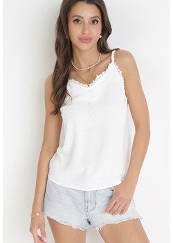 Biała Bluzka Top z Tkaniny Plumeti i Koronką Fedora ze sklepu Born2be Odzież w kategorii Bluzki damskie - zdjęcie 160955762