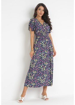 Granatowa Maxi Elastyczna Sukienka z Wiskozy w Kwiatowy Print Loxanne ze sklepu Born2be Odzież w kategorii Sukienki - zdjęcie 160955872