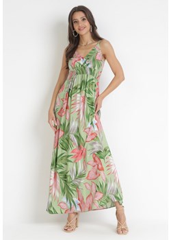 Zielona Rozkloszowana Sukienka Bawełniana na Ramiączkach Oside ze sklepu Born2be Odzież w kategorii Sukienki - zdjęcie 160955912