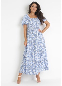 Niebieska Rozkloszowana Sukienka Maxi w Kwiaty Casceia ze sklepu Born2be Odzież w kategorii Sukienki - zdjęcie 160955962