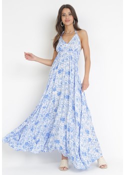 Niebieska Rozkloszowana Sukienka Maxi z Wiązaniem na Szyi Tesit ze sklepu Born2be Odzież w kategorii Sukienki - zdjęcie 160956012