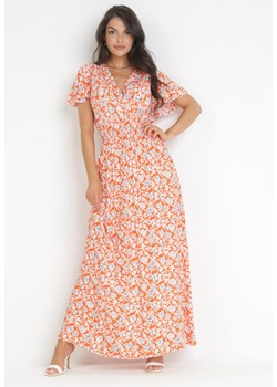 Pomarańczowa Wiskozowa Sukienka Z Kopertowym Dekoltem i Gumkami w Pasie Seldel ze sklepu Born2be Odzież w kategorii Sukienki - zdjęcie 160961371