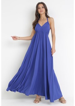 Granatowa Rozkloszowana Sukienka Maxi z Wiązaniem na Szyi Cathenia ze sklepu Born2be Odzież w kategorii Sukienki - zdjęcie 160962673