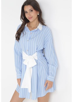 Jasnoniebieska Wiskozowa Sukienka Mini o Fasonie Koszuli Zapinana na Guziki Romola ze sklepu Born2be Odzież w kategorii Sukienki - zdjęcie 160970621
