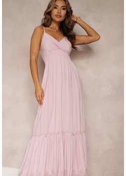Różowa Rozkloszowana Sukienka Maxi na Cienkich Ramiączkach z Gumką w Talii i Kopertowym Dekoltem Onveva ze sklepu Renee odzież w kategorii Sukienki - zdjęcie 160973023