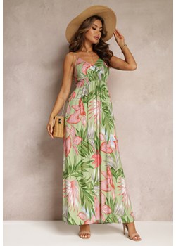 Zielona Rozkloszowana Sukienka Maxi w Kwiaty Vadin ze sklepu Renee odzież w kategorii Sukienki - zdjęcie 161011660