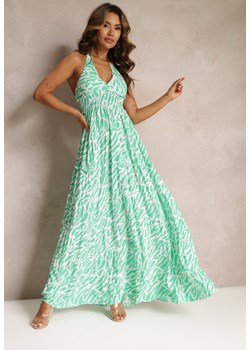Zielona Rozkloszowana Sukienka Bawełniana Maxi z Wiązaniem na Szyi Vantina ze sklepu Renee odzież w kategorii Sukienki - zdjęcie 161011670