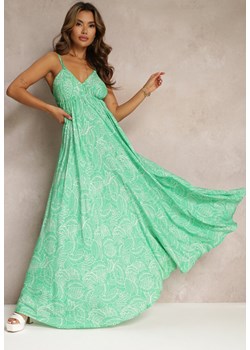 Zielona Rozkloszowana Sukienka Wiązana na Szyi z Wiskozy Frederica ze sklepu Renee odzież w kategorii Sukienki - zdjęcie 161011700