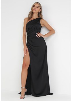 Czarna Asymetryczna Sukienka na Jedno Ramię z Kopertowym Dołem Emmellis ze sklepu Born2be Odzież w kategorii Sukienki - zdjęcie 161013461