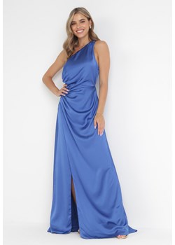 Niebieska Asymetryczna Sukienka na Jedno Ramię z Kopertowym Dołem Emmellis ze sklepu Born2be Odzież w kategorii Sukienki - zdjęcie 161013471