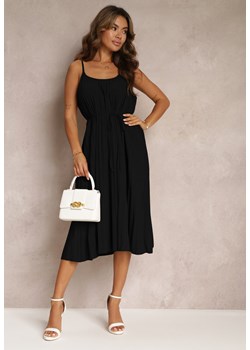 Czarna Letnia Sukienka Ozdobiona Plisowaniem i Wiązaniem w Pasie Aziel ze sklepu Renee odzież w kategorii Sukienki - zdjęcie 161013701