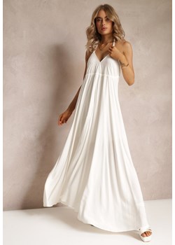 Biała Rozkloszowana Sukienka Bawełniana z Wiązaniem na Szyi Panethea ze sklepu Renee odzież w kategorii Sukienki - zdjęcie 161013741