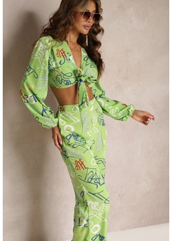 Zielony Komplet 2-Częściowy z Wiązanym Topem i Szerokimi Spodniami Heathei ze sklepu Renee odzież w kategorii Komplety i garnitury damskie - zdjęcie 161034920