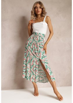 Zielona Rozkloszowana Spódnica Maxi z Gumką w Talii z Wiskozy w Kwiaty Scottia ze sklepu Renee odzież w kategorii Spódnice - zdjęcie 161039680