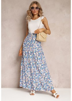 Niebieska Bawełniana Spódnica Maxi z Troczkiem i Printem w Kwiaty Yibji ze sklepu Renee odzież w kategorii Spódnice - zdjęcie 161039740