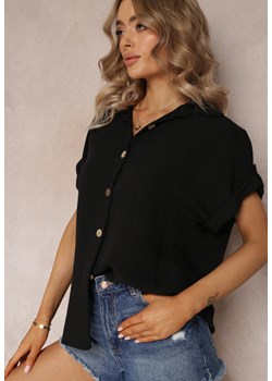Czarna Wiskozowa Koszula z Krótkimi Podwijanymi Rękawami Skylane ze sklepu Renee odzież w kategorii Koszule damskie - zdjęcie 161039770