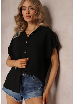 Czarna Wiskozowa Koszula z Krótkimi Podwijanymi Rękawami Skylane ze sklepu Renee odzież w kategorii Koszule damskie - zdjęcie 161039771