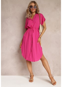 Fuksjowa Midi Sukienka z Wiskozy na Guzki Ściągana Troczkiem Blamise ze sklepu Renee odzież w kategorii Sukienki - zdjęcie 161039780