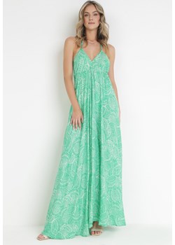 Zielona Rozkloszowana Sukienka Maxi z Wiązaniem na Szyi Inabella ze sklepu Born2be Odzież w kategorii Sukienki - zdjęcie 161039943