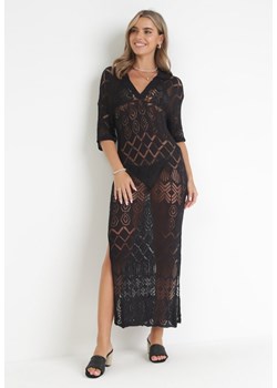 Czarna Szydełkowa Sukienka Maxi z Rozcięciem Zanca ze sklepu Born2be Odzież w kategorii Sukienki - zdjęcie 161039973
