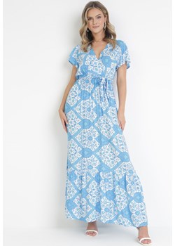 Niebieska Rozkloszowana Sukienka Maxi z Wiązanym Paskiem Aziza ze sklepu Born2be Odzież w kategorii Sukienki - zdjęcie 161042201