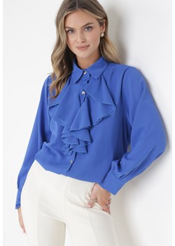 Niebieska Koszula z Wiskozy i Ozdobnym Żabotem Zucco ze sklepu Born2be Odzież w kategorii Koszule damskie - zdjęcie 161042291