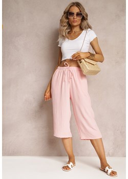 Różowe Spodnie z Szerokimi Nogawkami 3/4 i Gumką w Talii Jacquelle ze sklepu Renee odzież w kategorii Spodnie damskie - zdjęcie 161042493