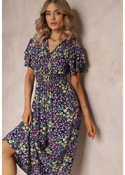 Granatowa Wiskozowa Sukienka Maxi w Kwiaty Sadeline ze sklepu Renee odzież w kategorii Sukienki - zdjęcie 161042543