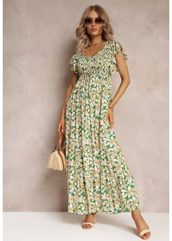 Zielona Rozkloszowana Sukienka z Wiskozy w Kwiaty Ghedjed ze sklepu Renee odzież w kategorii Sukienki - zdjęcie 161042553