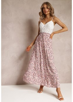 Różowa Rozkloszowana Spódnica Maxi w Kwiaty Dethuj ze sklepu Renee odzież w kategorii Spódnice - zdjęcie 161042583