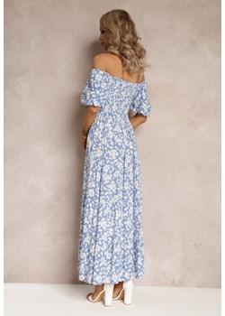 Niebieska Trapezowa Sukienka Bawełniana w Kwiaty Cresenia ze sklepu Renee odzież w kategorii Sukienki - zdjęcie 161042600
