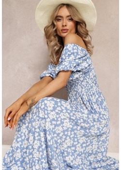 Niebieska Trapezowa Sukienka Bawełniana w Kwiaty Cresenia ze sklepu Renee odzież w kategorii Sukienki - zdjęcie 161042603