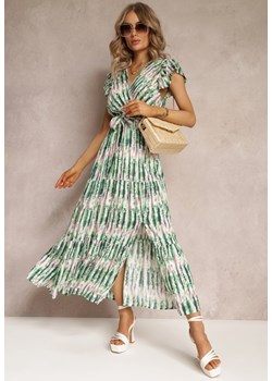Zielona Rozkloszowana Sukienka Maxi z Wiskozy i Rozcięciem Caliste ze sklepu Renee odzież w kategorii Sukienki - zdjęcie 161042673