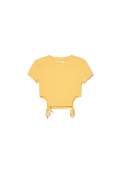 Cropp - Żółta koszulka z wycięciami - kremowy ze sklepu Cropp w kategorii Bluzki damskie - zdjęcie 161054264