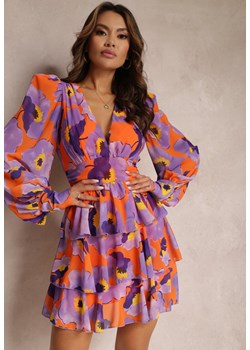 Fioletowa Sukienka Mini z Falbankami Baelyn ze sklepu Renee odzież w kategorii Sukienki - zdjęcie 161055702