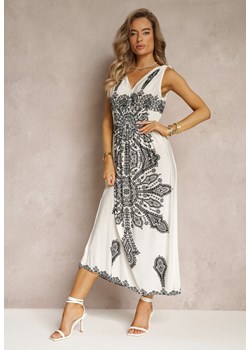 Biała Długa Sukienka z Wzorem Boho Sznurkami na Ramionach i Gumką w Pasie Hideni ze sklepu Renee odzież w kategorii Sukienki - zdjęcie 161055862
