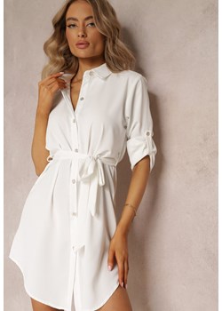 Biała Koszulowa Sukienka Mini z Wiązanym Paskiem Andreola ze sklepu Renee odzież w kategorii Sukienki - zdjęcie 161055902