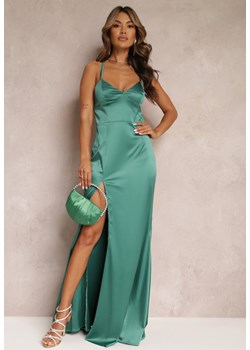 Zielona Maxi Sukienka z Satynowego Materiału na Cienkich Ramiączkach Annila ze sklepu Renee odzież w kategorii Sukienki - zdjęcie 161055923