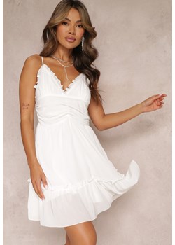 Biała Rozkloszowana Mini Sukienka na Cienkich Ramiączkach z Falbankami Daim ze sklepu Renee odzież w kategorii Sukienki - zdjęcie 161055942