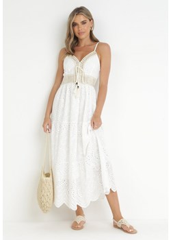 Biała Bawełniana Sukienka z Haftowanej Tkaniny na Regulowanych Ramiączkach Demodora ze sklepu Born2be Odzież w kategorii Sukienki - zdjęcie 161059354