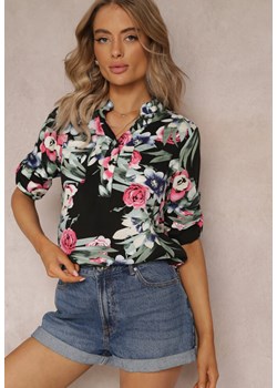 Czarna Wiskozowa Bluzka w Kwiaty z Długimi Rękawami Envela ze sklepu Renee odzież w kategorii Bluzki damskie - zdjęcie 161060470