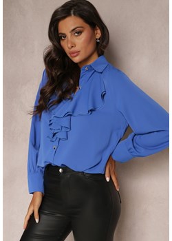 Niebieska Koszula z Żabotem z Wiskozy Ghio ze sklepu Renee odzież w kategorii Koszule damskie - zdjęcie 161060612