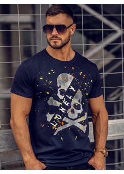 Granatowy T-shirt męski z nadrukiem Denley Y70008A ze sklepu Denley w kategorii T-shirty męskie - zdjęcie 161077554