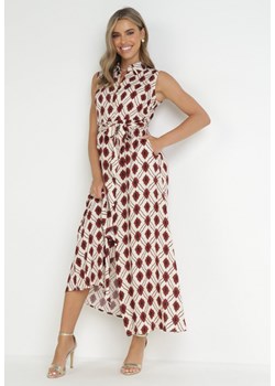 Bordowa Koszulowa Sukienka Maxi z Paskiem Acodite ze sklepu Born2be Odzież w kategorii Sukienki - zdjęcie 161094784